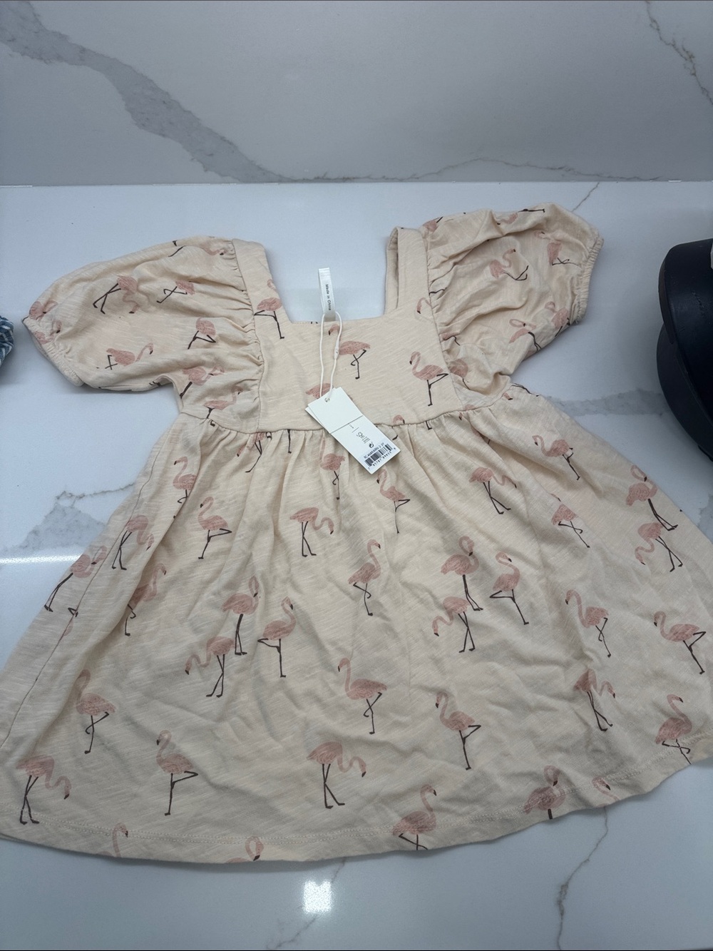 Rylee + Cru Beige Dress with Pink Flamingo Print